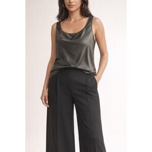 Lafayette 148 100% Silk Tank Camisole Size 16 Dark Green Satin